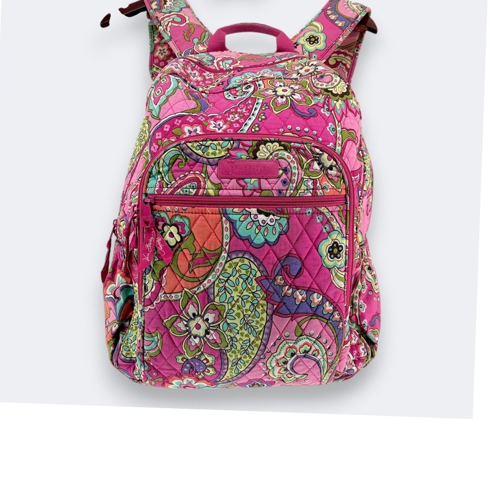 Vera Bradley Womens Pink Swirls Campus Quilted Backpack OS Floral Preppy Retired